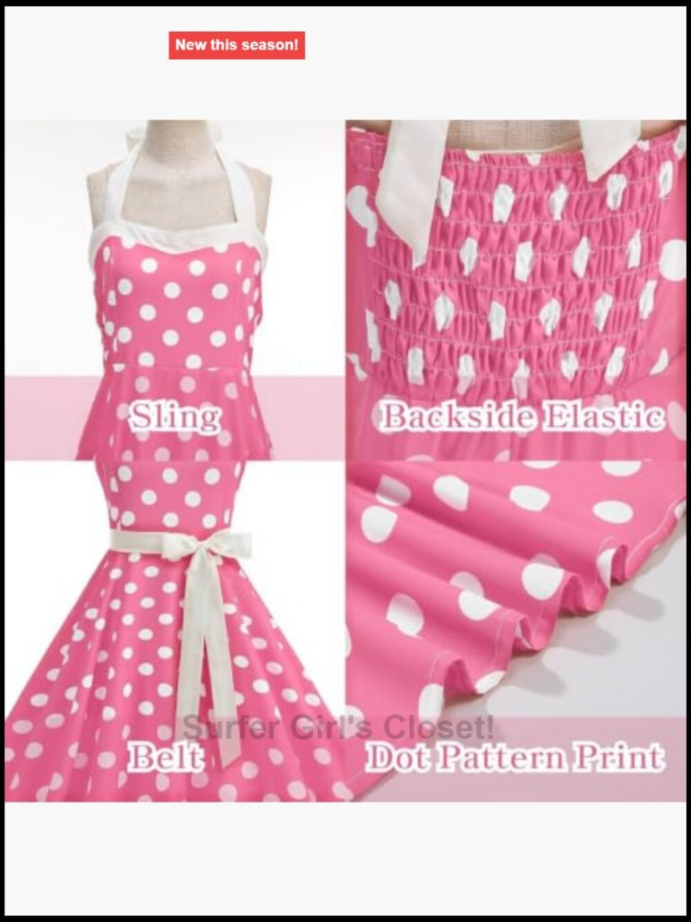 Vintage 1950s Halter Polka Dot Dress Sleeveless with Belt - Picture 5 of 6